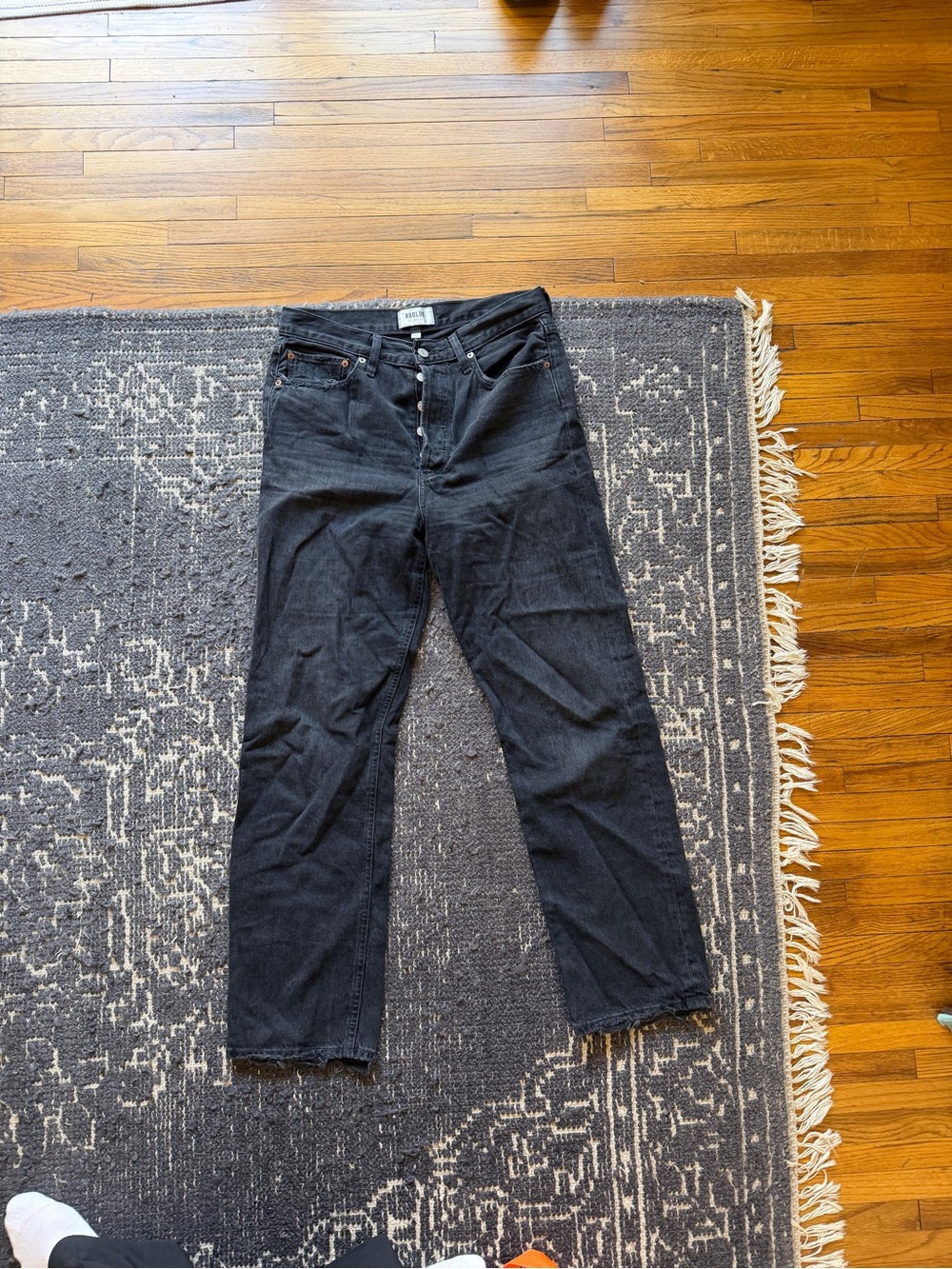 Black Straight-Leg Button-Fly Jeans
